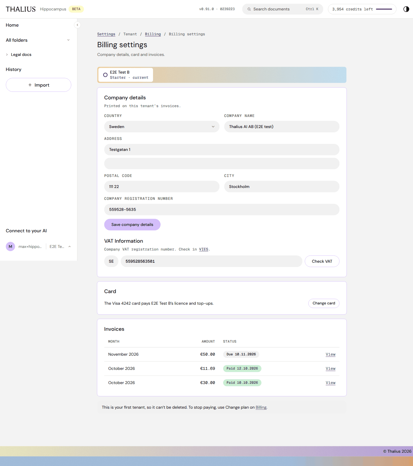 Billing settings