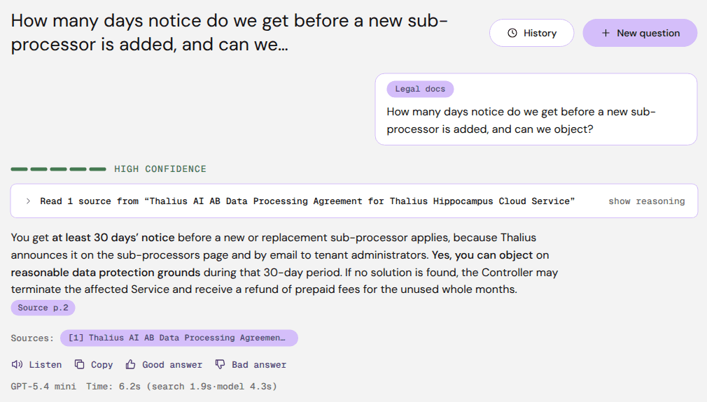 An answer with its source